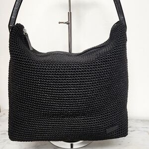 The Sak Black Knit Crochet Hobo  Bag Purse Shoulder Bag Handbag Bucket Bag Large